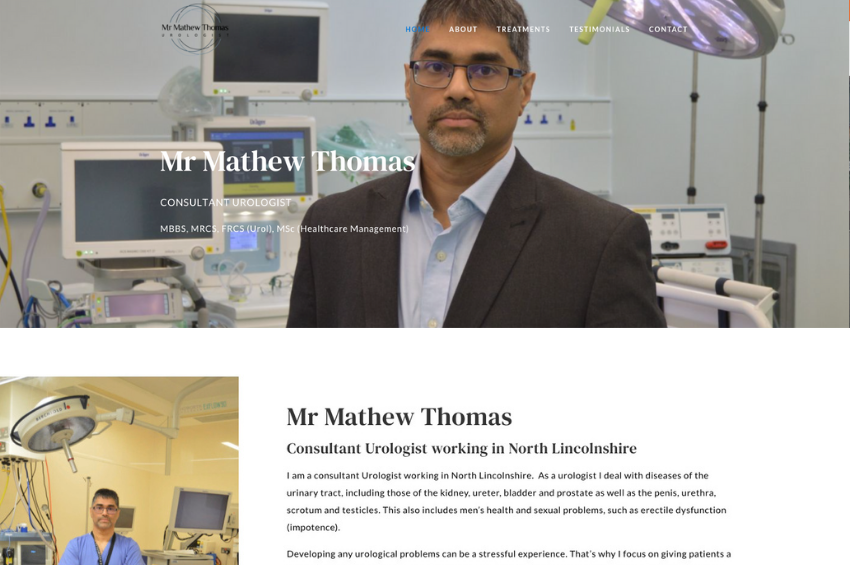 New Website for Consultant Urologist Mr Mathew Thomas