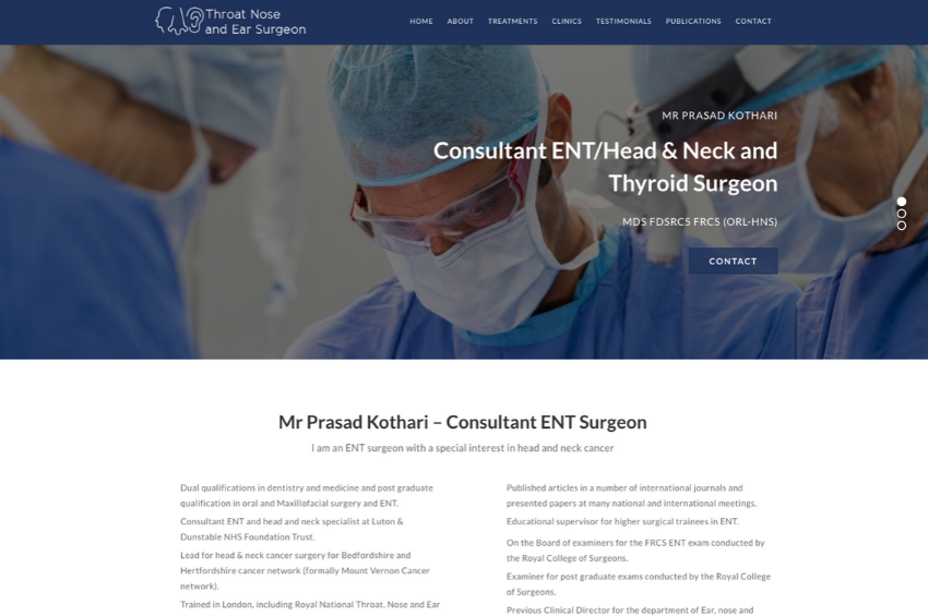 Medical Website Design For Consultant ENT Surgeon