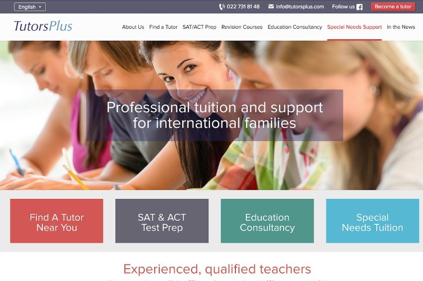 Website re-design for Tutors Plus in Switzerland